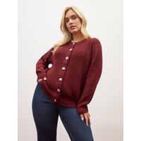 Yours Womens Curve Statement Button Chunky Knit Cardigan - Red