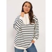 Yours Womens Curve Funnel Neck Half Zip Stripe Sweatshirt - Cream