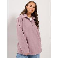 Yours Womens Curve Half Zip Longline High Neck Fleece Jacket - Pink