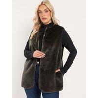 Yours Womens Curve Faux Fur Longline Hook-And-Eye Gilet - Brown