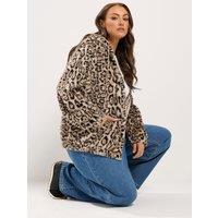 Yours Womens Curve Faux Fur Zip Through Hooded Fleece - Cream