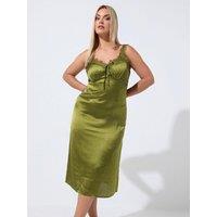 Yours Womens Curve Polka Dot Lace Strap Midi Dress - Green