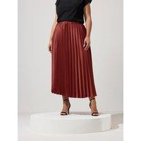 Yours Curve Pleated Satin Skirt - Brown
