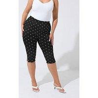 Yours Curve Polka Dot Slit Capri'S - Black