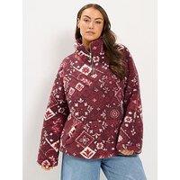 Yours Curve Sherpa Borg Half Zip Fleece - Red