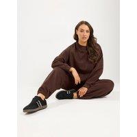 Yours Curve Crew Neck Sweatshirt And Cuffed Jogger - Brown