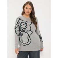 Yours Womens Curve Eyelash Floral Jumper - Grey