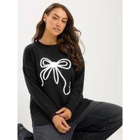 Yours Womens Plus Size Bow Motif Crew Neck Jumper - Black