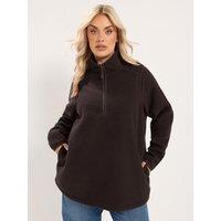 Yours Womens Curve Half Zip High Collar Pocket Fleece Jacket - Brown