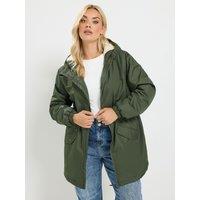 Yours Womens Curve Zip-Through Hooded Drawcord Waist Coat - Green
