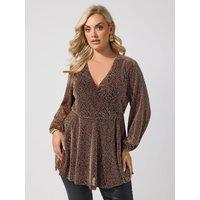 Yours Womens Curve Metallic Wrap Blouse - Gold