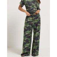 Long Tall Sally Petite Camo Soft Touch Wide Leg Trouser - Green
