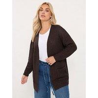Yours Curve Waffle Cardigan - Brown