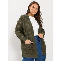 Yours Curve Waffle Cardigan - Green
