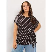 Yours Curve Tie Side Stripe T-Shirt - Brown