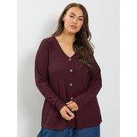 Yours Curve Button Front Crepe Top - Purple