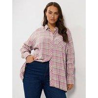 Yours Womens Curve Check Button-Through Longer Length Blouse - Pink