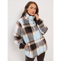 Yours Women'S Checked Feather Zip Through Fleece Jacket - Brown