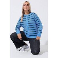 Yours Curve Raglan Stripe Cardigan - Blue
