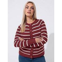 Yours Curve Raglan Stripe Cardigan - Red