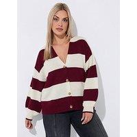 Yours Curve Stripe Balloon Sleeve Cardigan - Cream