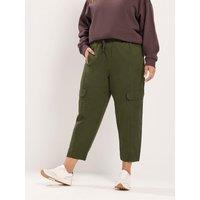 Yours Womens Cargo Pockets Twill Tapered Trousers - Green