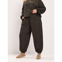 Yours Womens Plus Size Crinkle Elasticated Waist Balloon Trousers - Brown