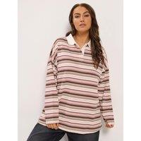 Yours Womens Curve Stripe Rugby Sweatshirt - Pink