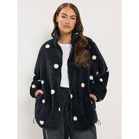 Yours Women'S Polka Dot Feather Zip Through Fleece Jacket - Black