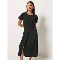 Pixiegirl Womens Petite Pleat Detail Side Split Midi Dress - Black