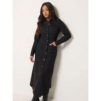 Pixiegirl Womens Petite Button-Through Pocket Denim Maxi Dress - Black