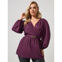 Yours Curve Buckle Detail Wrap Top - Purple