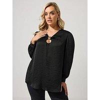 Yours Womens Curve Crinkle Satin Metal Trim Blouse - Black
