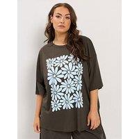 Yours Curve Floral Boxy T-Shirt - Brown