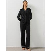 Boss Womens Stretch Jersey Button-Through Pyjama Set - Black