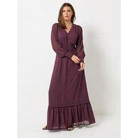 Long Tall Sally Dobby Button Maxi Dress - Burgundy