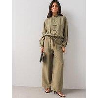 The Very Collection Textured Wide Leg Trousers - Green