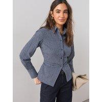 The Very Collection Womens Cinched Waist Stretch Check Shirt - Navy