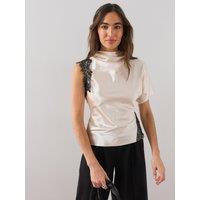 The Very Collection Satin Lace Trim Short Sleeve Blouse