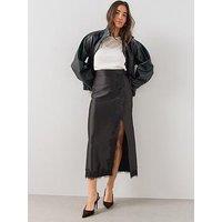 The Very Collection Satin Lace Trim Maxi Skirt - Black