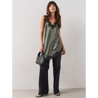 The Very Collection Satin Lace Trim Asymmetric Cami - Green