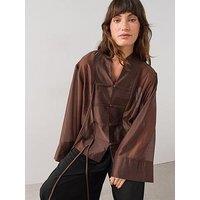 The Very Collection Mandarin Trim Blouse - Brown