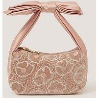 Monsoon Girls Embroidered Flower Velvet Bag - Light Pink