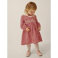 Monsoon Baby Girls Check Smocked Dress & Knickers - Dark Red