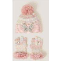 Monsoon Girls Pastel Butterfly Hat & Gloves