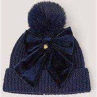 Monsoon Girls Velvet Bow Beanie Hat - Navy