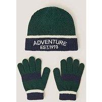 Monsoon Boys Colourblock Beanie And Gloves - Green