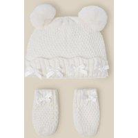 Monsoon Baby Girls Knitted Hat & Mittens - Light Cream