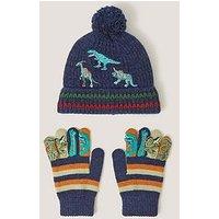 Monsoon Boys Novelty Dino Hat & Gloves - Navy