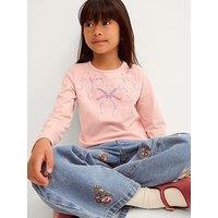 Monsoon Girls Le Merais Sequin Bow Embroidered Tshirt - Pink